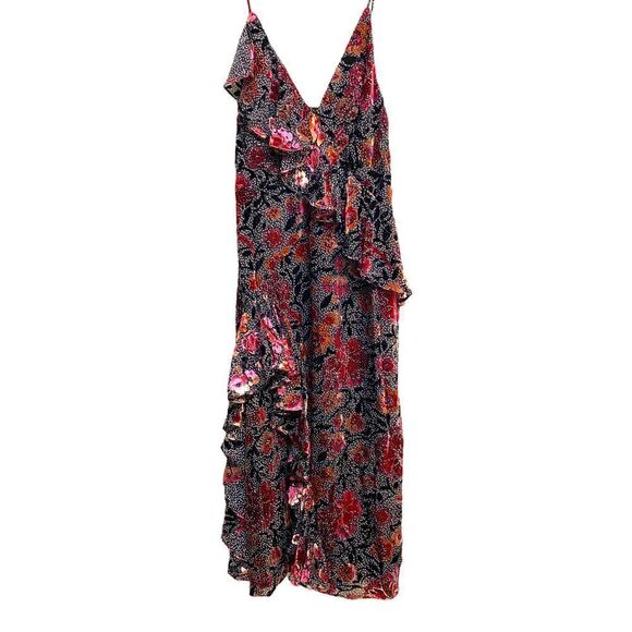 Jill Stuart Ruffled Floral 3D Velvet Floral Maxi Dress Size 6 - Picture 3 of 6